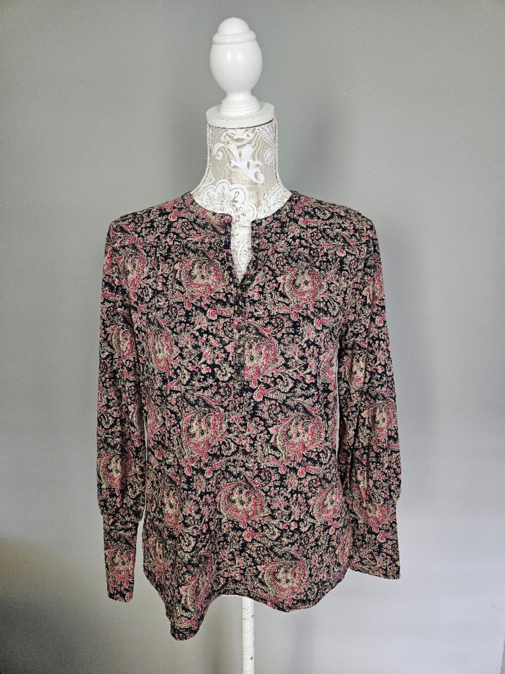 Lucky Brand Women`s Multi color red /navy blue Print Long Sleeve S